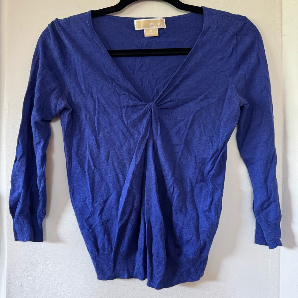 Michael Kors Cobalt Blue Twist-Front V-Neck 3/4 Sleeve Top